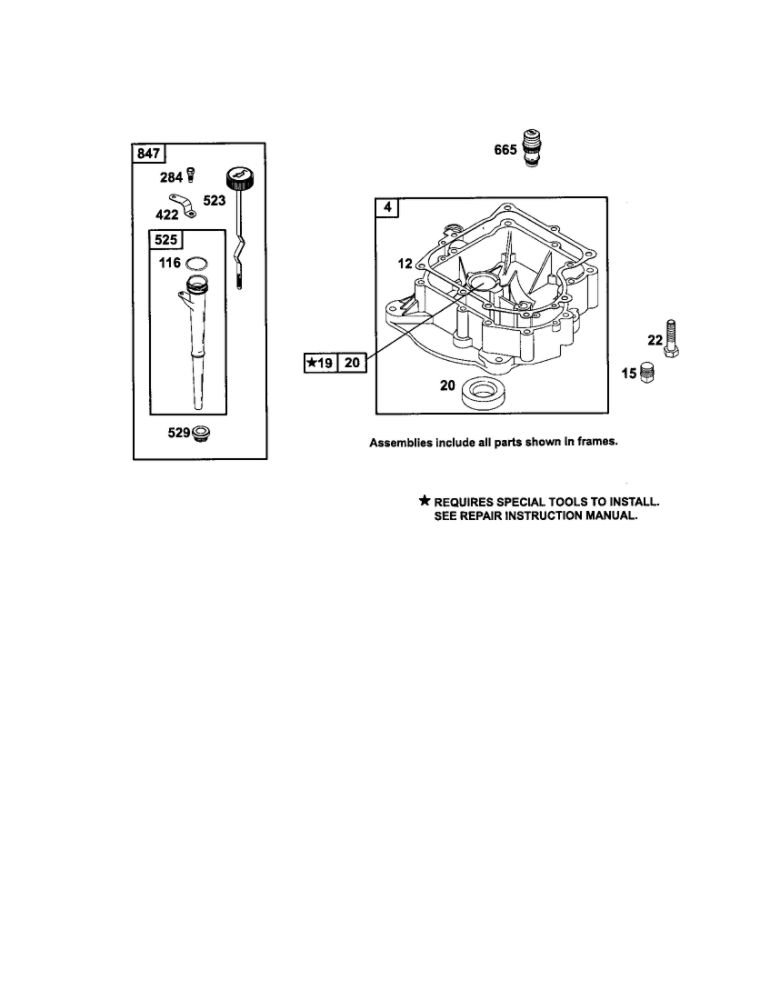 Sump-Engine/Dipstick/Tube Diagram and Parts List for 252700-252799 630-0719 Briggs and Stratton Engine